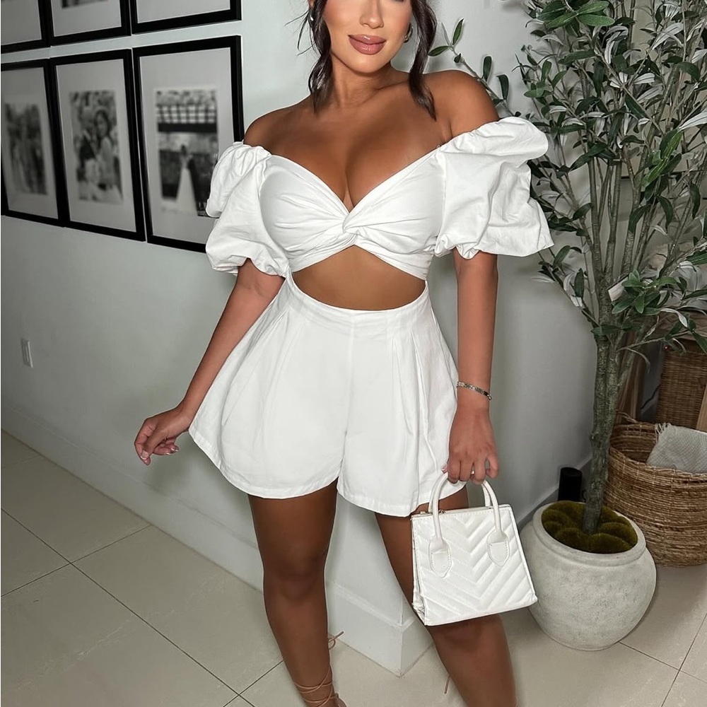 White Women's Shorts Romper